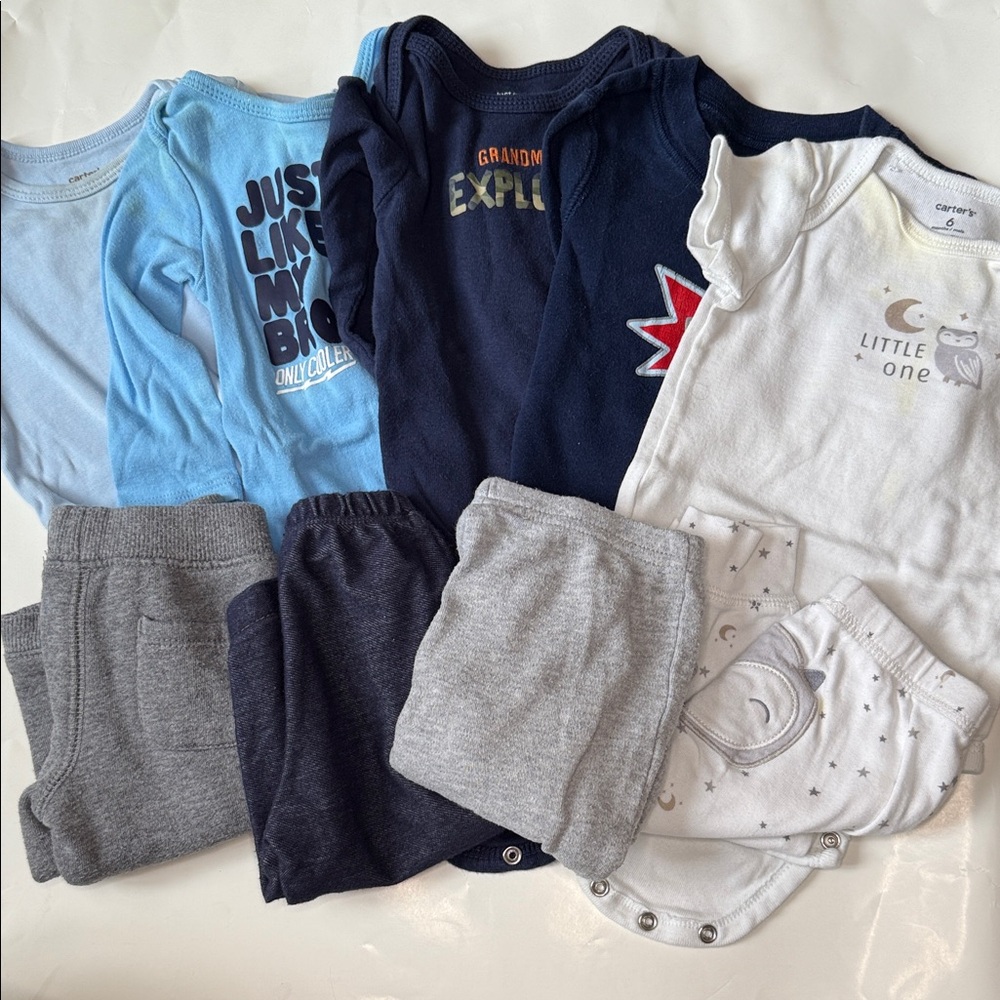 Baby Clothing Set - Blue, Gray, White Bundle